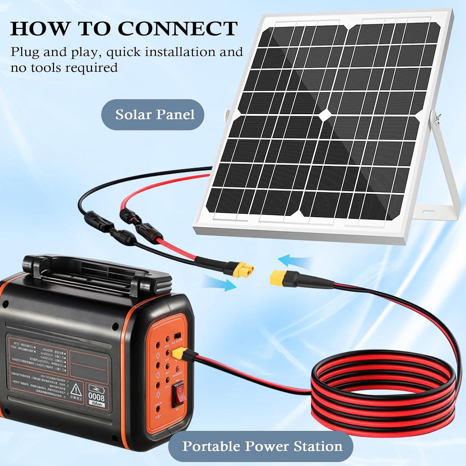 MOOKEERF 75FT XT60 Extension Cable - 10AWG with Male to Female Connector for Portable Power Station, Solar Panel, RC Battery
