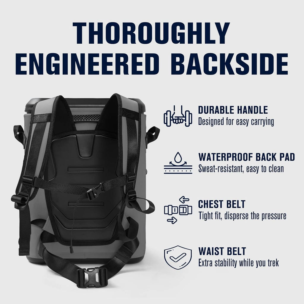 30 Can Magnetic Backpack Cooler, Zipperless Soft Cooler Backpack with Wide-Mouth Magnetic Lid, Leakproof Insulated Soft Sided Cooler for Beach, Fishing, Tailgating & Kayak