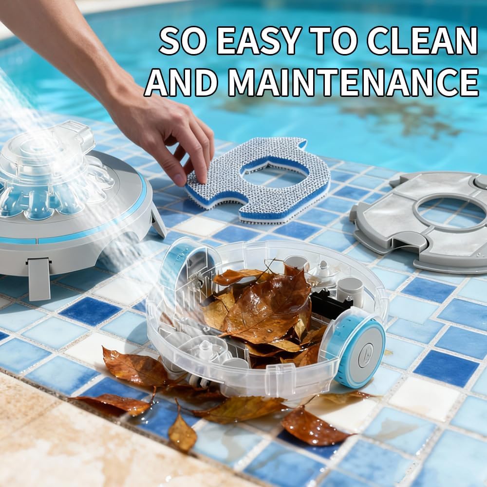 Cordless Pool Vacuum for Above Ground Pool, Robotic Pool Cleaner with Strong Suction, Auto Return with Smart Sensor, Dual Filters, Self Parking Technology US Patent Pool Stomach 60