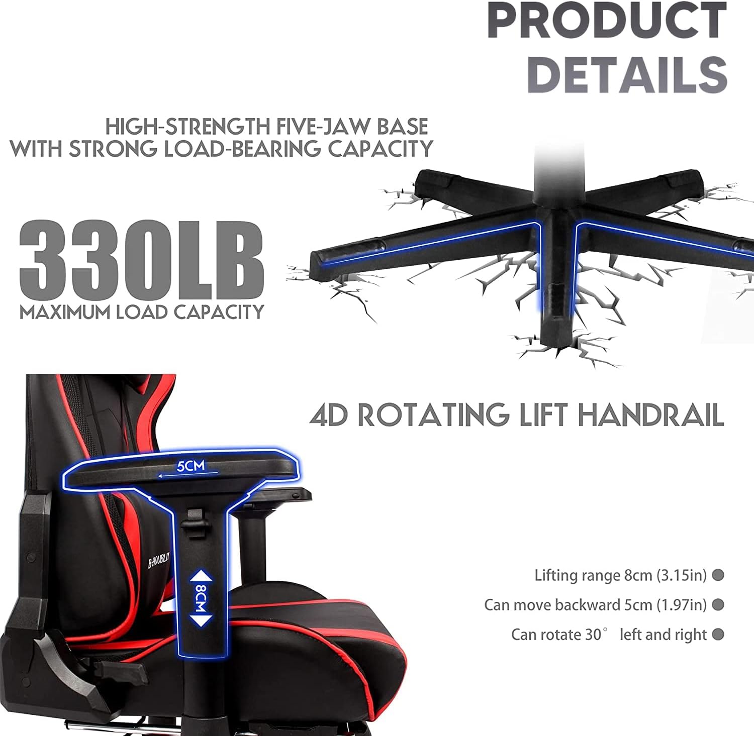 Gaming Chair for Adult with Footrest and Massage Video Game Chair with Speakers and RGB LED Lights PU Leather Ergonomic Racing Computer Chairs with Lumbar Support and 4D Armrest,Black