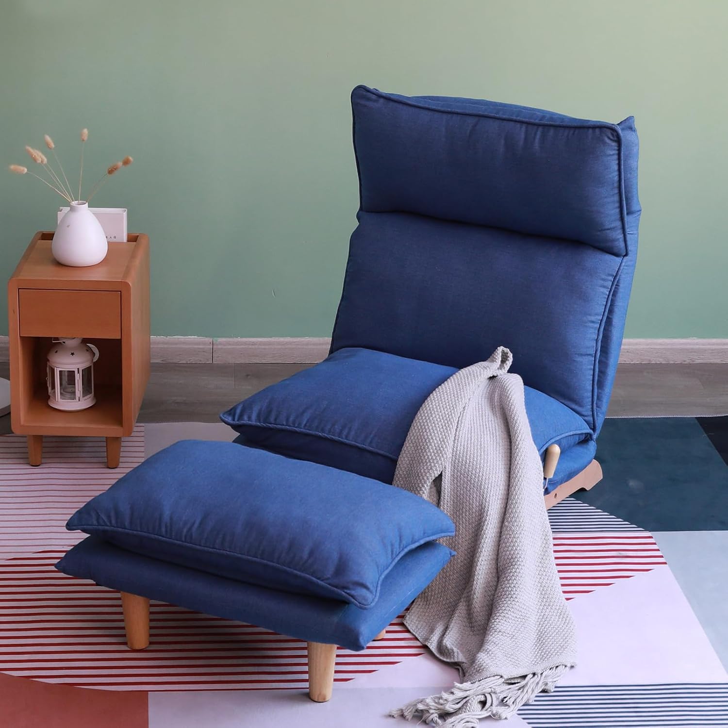 F&A LOVING Indoor Japanese Style Chaise Lounge Sofa Chair Floor Gaming Chair Lazy Sofa for Reading Game Meditating Adjustable Positions with Ottoman for Living Room, Bedroom, Balcony