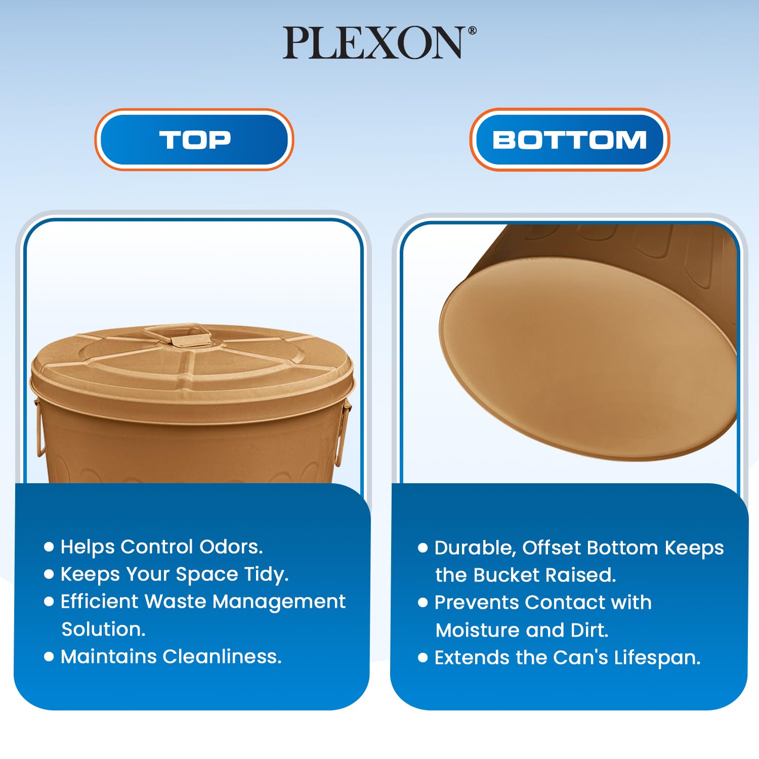 Plexon 20 Gallon Metal Trash Can with Lid Outdoor Large Trash Bin Steel Garbage Can for Garage Patio Farmhouse Bucket Bird Seed Storage Can Heavy Duty Round Container, Copper 3 Pack