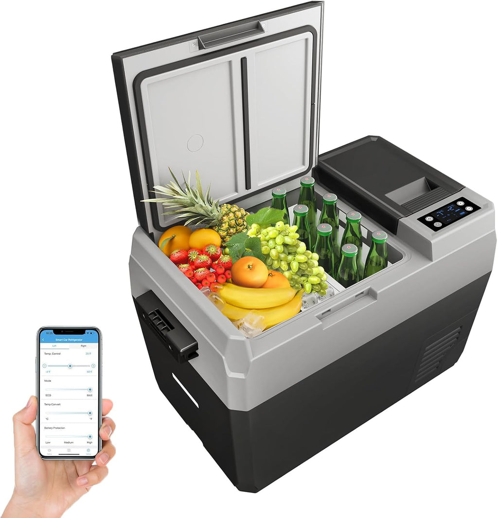 12V Refrigerator, 30QT(29L) Compressor Electric Cooler APP Control, Car Refrigerator -7℉~78℉, Portable Freezer 12/24V DC 110-240V AC, Camping, Travel, Boat,Car