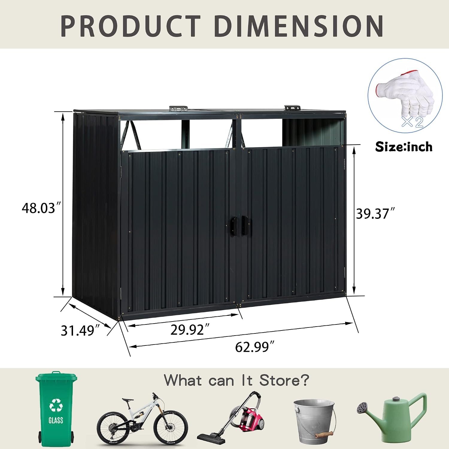 【LuckyNote】 Garbage Bin Shed Stores 2 Trash Cans Metal Outdoor Bin Shed for Garbage Storage,Stainless Galvanized Steel, Bin for Garden Yard Lawn