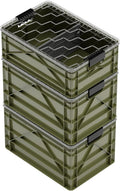 SIDIO CRATE Starter Pack - Two Full Size and One Half Size SidioCrate, Stackable Outdoor Organizer Storage Bins with Clear Lid and Dividers - Green