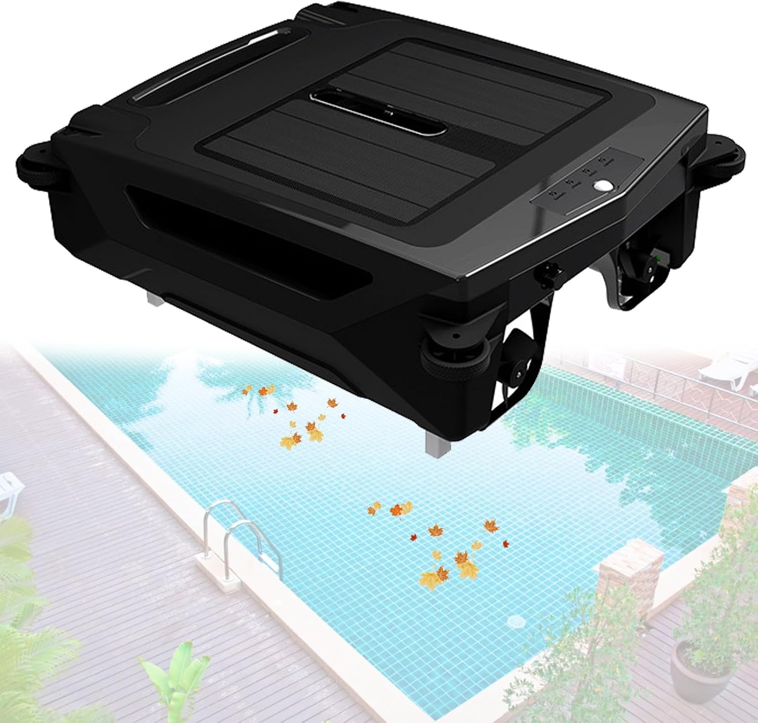Solar Pool Skimmer, Upgrade Robotic Pool Sur-face Cleaner with Dual Charging Options, 2 Speed Modes and Smart Obstacle Avoidance, 3.4L Garbage Collection Basket