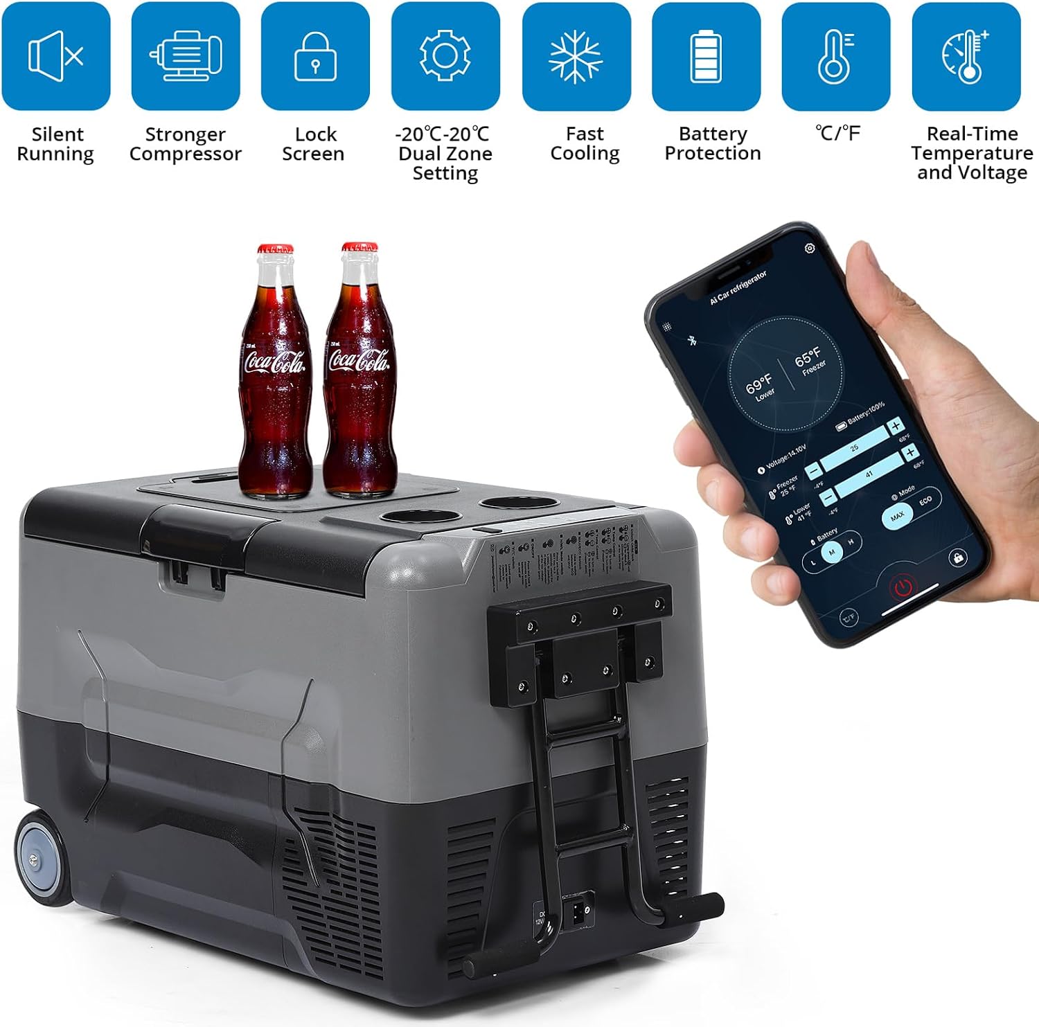 Car Refrigerator 12/24Volt DC, Portable Freezer, RV Car Fridge APP Control, 37 Quart -4℉-68℉ Portable Refrigerator for Camping, Outdoor, Travel, Fishing or Home Use