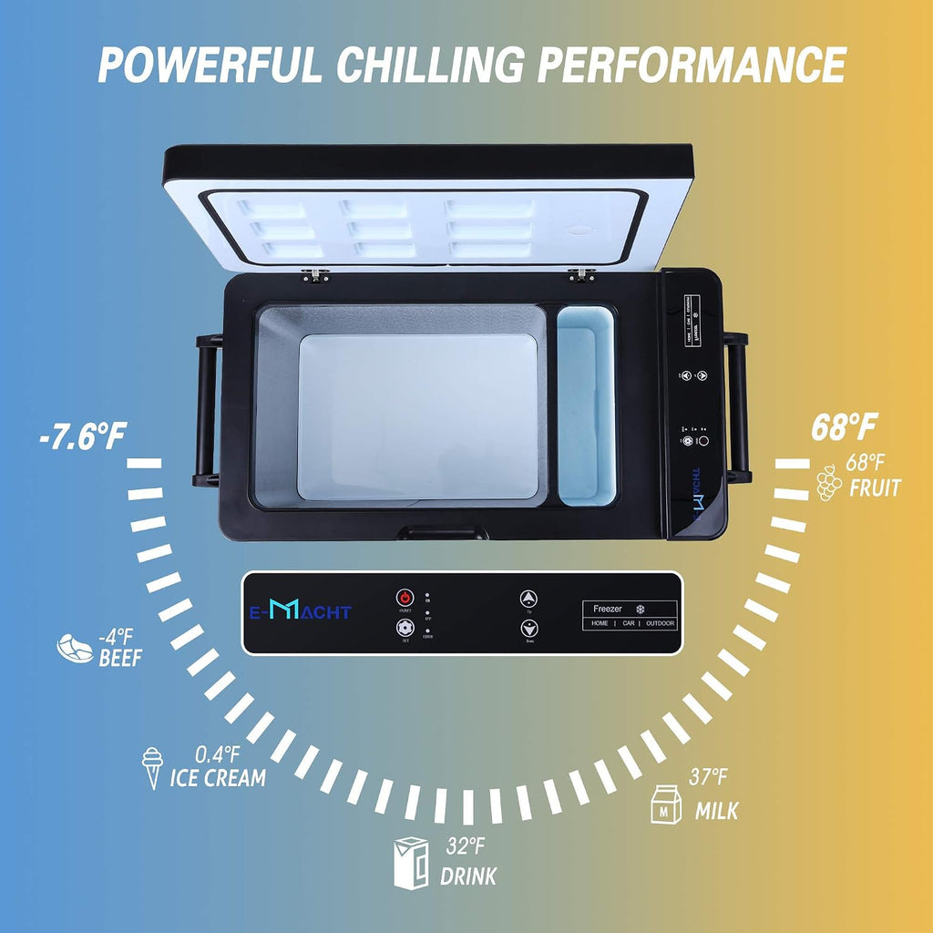 52-Quart Portable Refrigerator Freezer, 2 IN 1, -7.6°F to 68°F Quick Cooling 12V Portable Car Refrigerator with LCD Display for Home, Shockproof Large Cooler for Outdoor RV Camping Travel, One Door