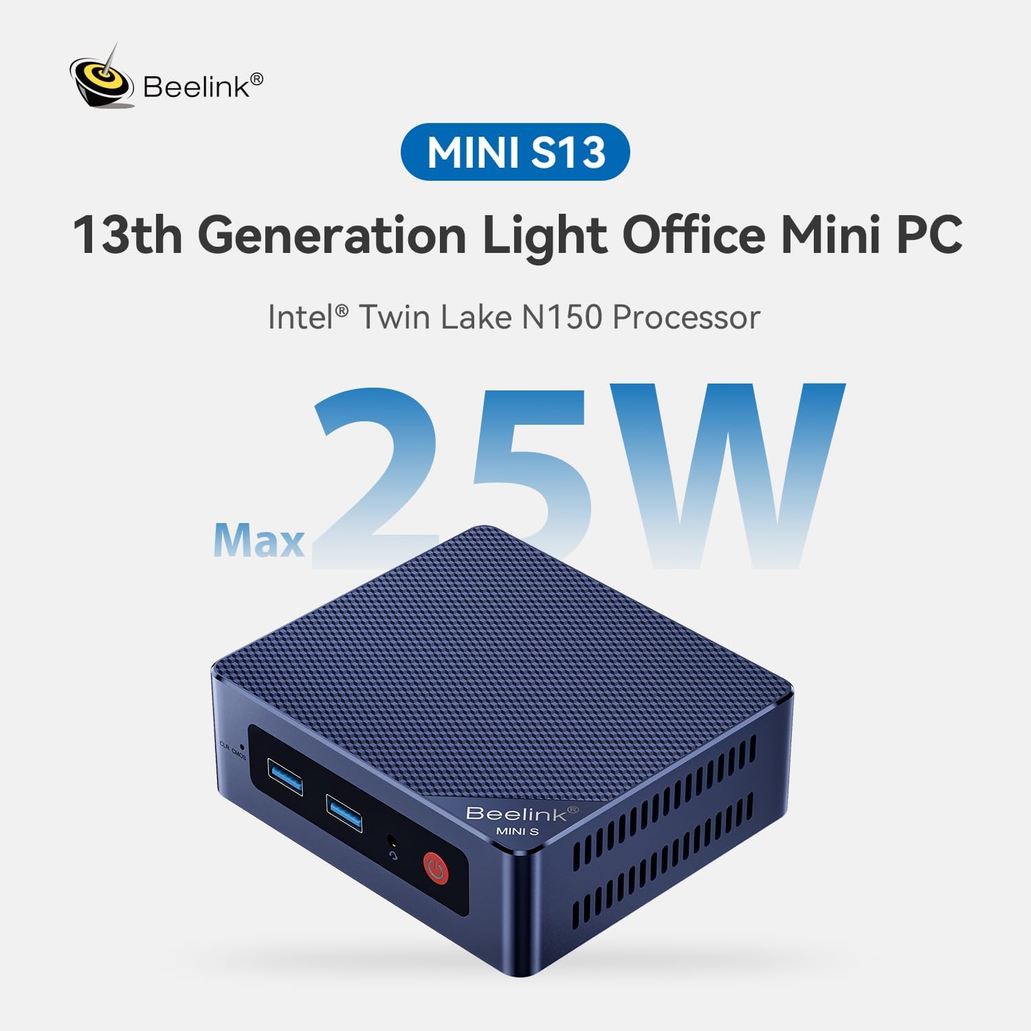 Beelink Mini PC, Mini S13 Mini Computer Intel Twin Lake N150(up to 3.6GHz), Desktop Computers 16G DDR4 RAM 500G NVMe SSD, Small PC 4K UHD HDMI/Wifi6/BT5.2 for Office/Home/HTPC/W11 Home