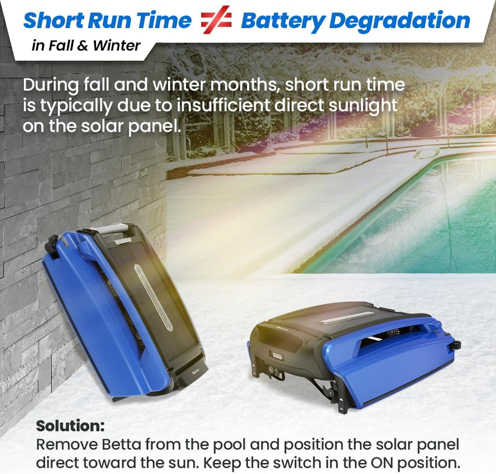 Betta SE Solar-Powered Robotic Automatic Pool Skimmer Cleaner with Carrying and Storage Bag, 24/7 Continuous Cleaning Power, Pool Skimmer Anti-Stuck Foam Noodle, and Twin SCT Motors (Blue)