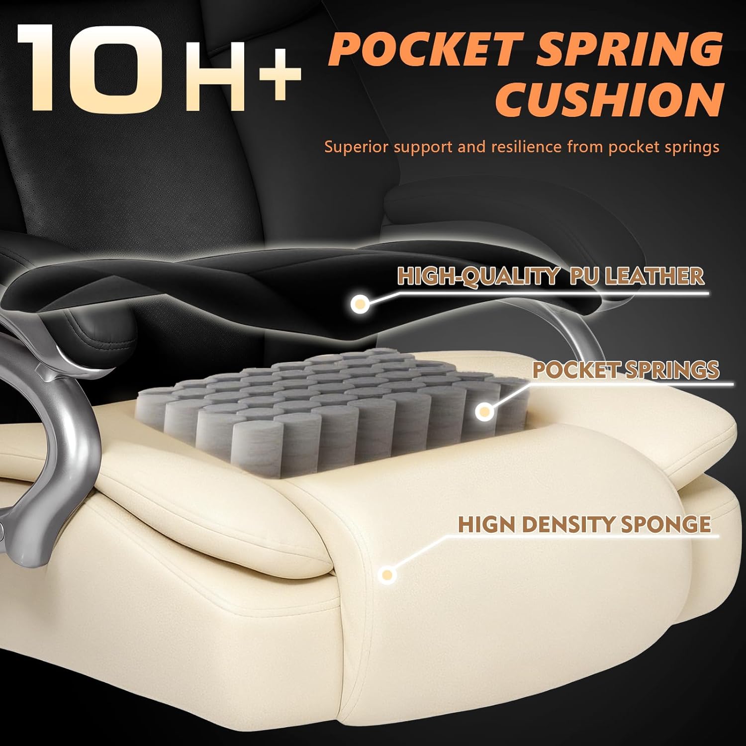 Indulgear 500lbs Big and Tall Office Chair with Gel Seat Cushion,Heavy Duty Office Chair for Heavy People, High Back Executive Computer Chair with Adjustable Lumbar Support, Dual Rubber Wheel
