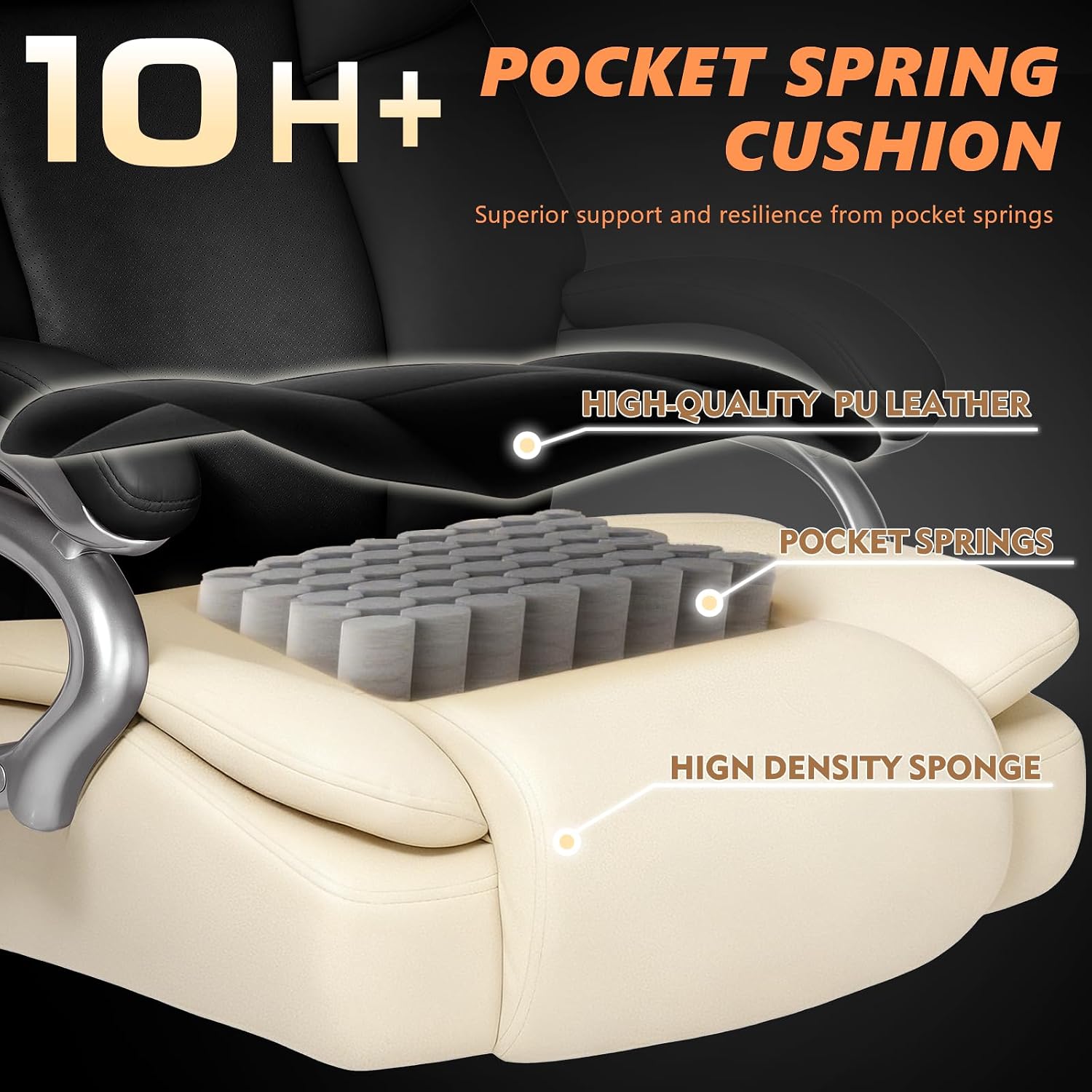 Indulgear 500lbs Big and Tall Office Chair with Dual Rubber Wheel, Heavy Duty Office Chair for Low Back Pain Relief, Large Executive Desk Chair with Adjustable Lumbar Support