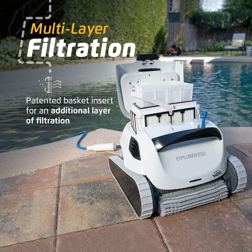 Dolphin Explorer E50 Wi-Fi Automatic Robotic Pool Vacuum Cleaner Includes Caddy and Classic Cover for Storage and Protection, Ideal for Inground Pool Up to 50 FT in Length