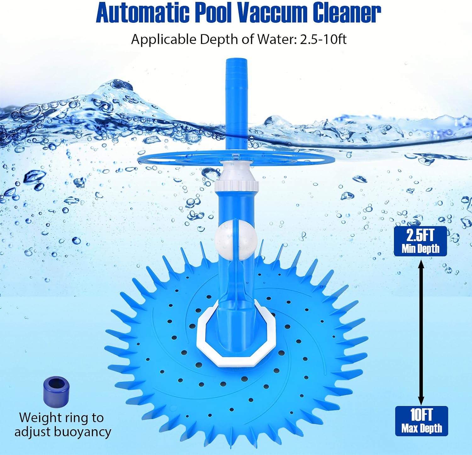 ERGOMASTER Pool Vacuum for Above Ground Pool, Automatic Cleaner Creepy Crawler, Powerful Suction Sweeper w/ 10 Hoses Removes Debris, Cleans Floors, Walls