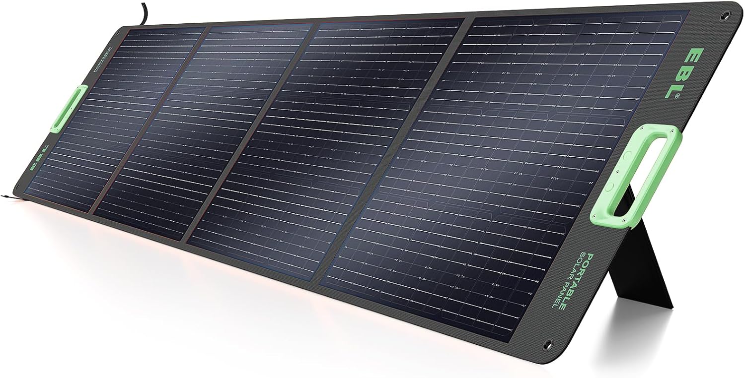 EBL 200W Portable Solar Panel High Efficiency Solar Power Panel for Home, RV, Camping, Marine, Off-Grid Applications, Weatherproof Solar Charging Solution