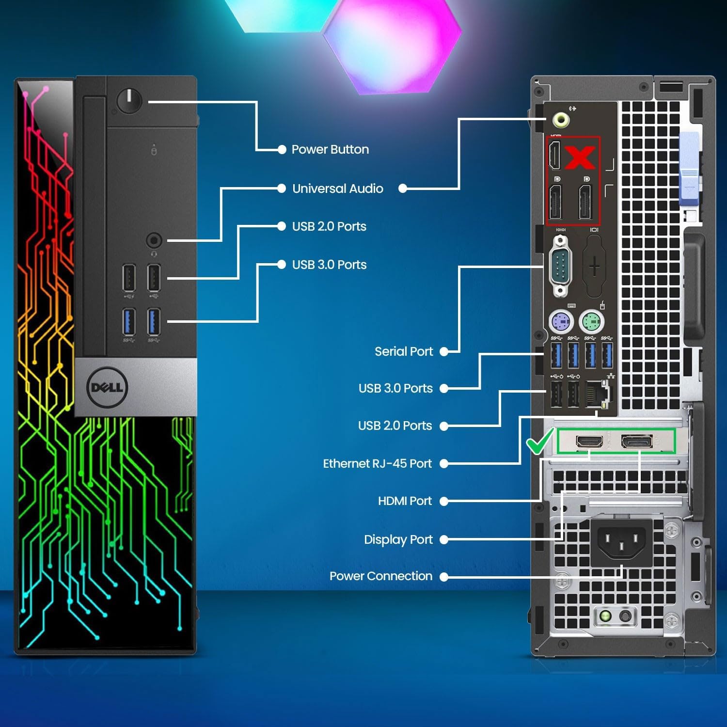 Dell Gaming Desktop Computer PC - Intel Core i5-6th Gen - 16GB RAM - 512GB SSD - New 24' Monitor - GeForce GTX 1050 Ti - RGB Keyboard & Mouse - WiFi - Windows 11 Pro (Renewed)