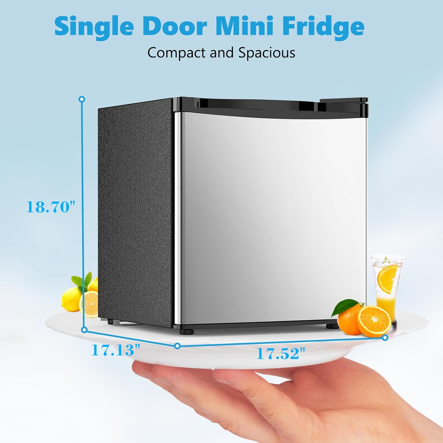 Electactic 1.6 Cu.ft Mini Fridge with Freezer, Compact Single Reversible Door Refrigerator, Adjustable Thermostat, Ultra Quiet, Energy Efficient for Office, Dorm, Bedroom, Apartment -Silver