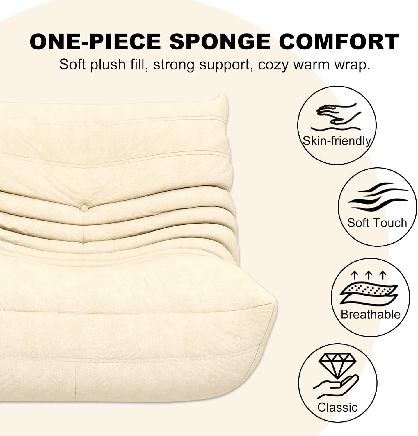 Snug Sofee Bean Bag Chair for Adults, Lazy Floor Sofa Couch - Adult Size with Soft Waterproof Fabric for Living Room, Apartments, Reading Corner, Gaming, and Movie Venue (White)