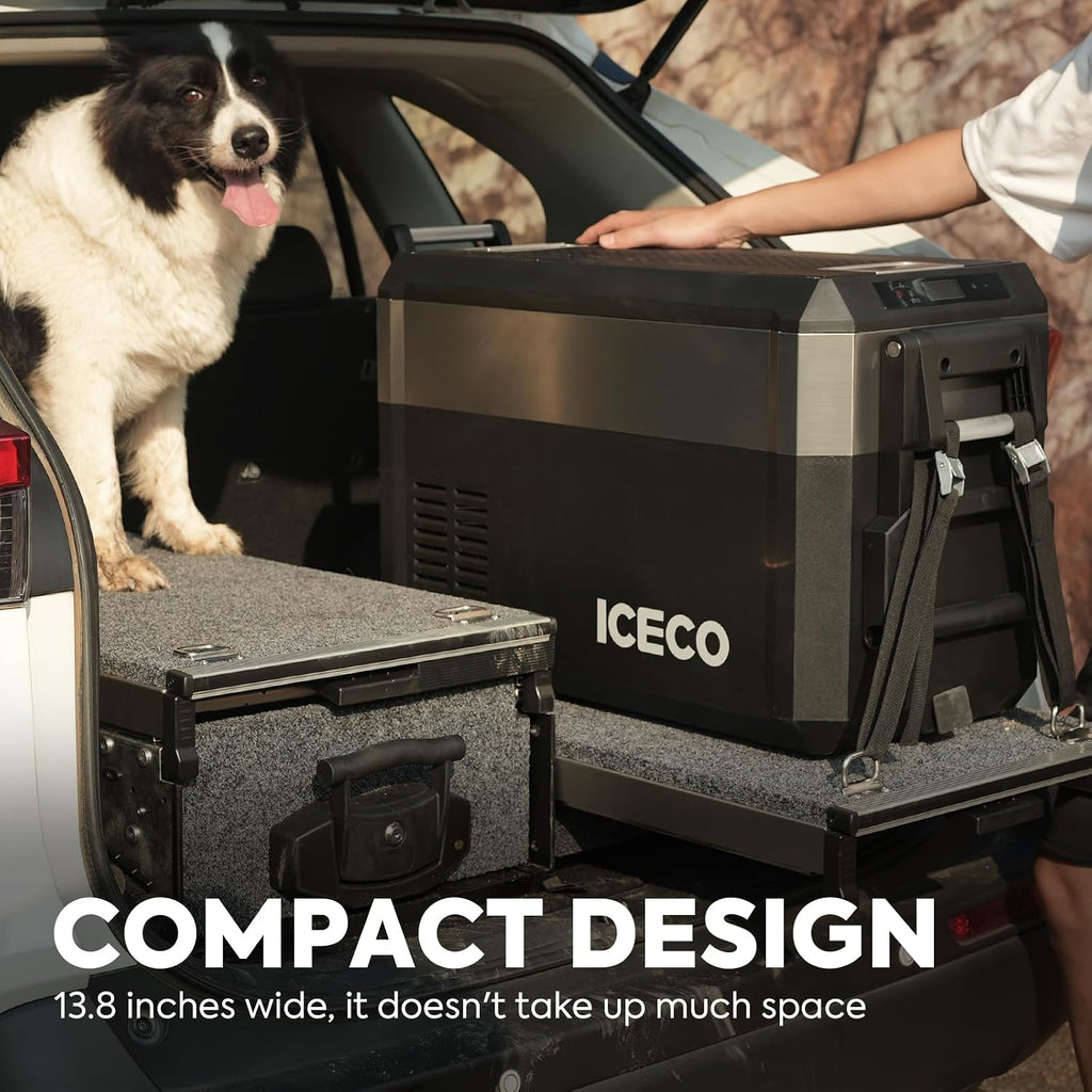 ICECO JP40 Pro 12 Volt Refrigerator, Portable Fridge with Wheels, 12V Car Freezer Powered by SECOP, DC 12/24V AC 110/240V, 40.7 Quart, -4℉～68℉, With 250Wh Magnetic Battery