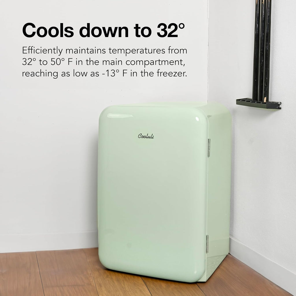 Cooluli Curve 3.8 cu ft Mini Fridge with Freezer - Small Refrigerator for Bedroom, Office, Dorm Room (Green, 3.2 cu.ft Refrigerator, 0.6 Freezer)