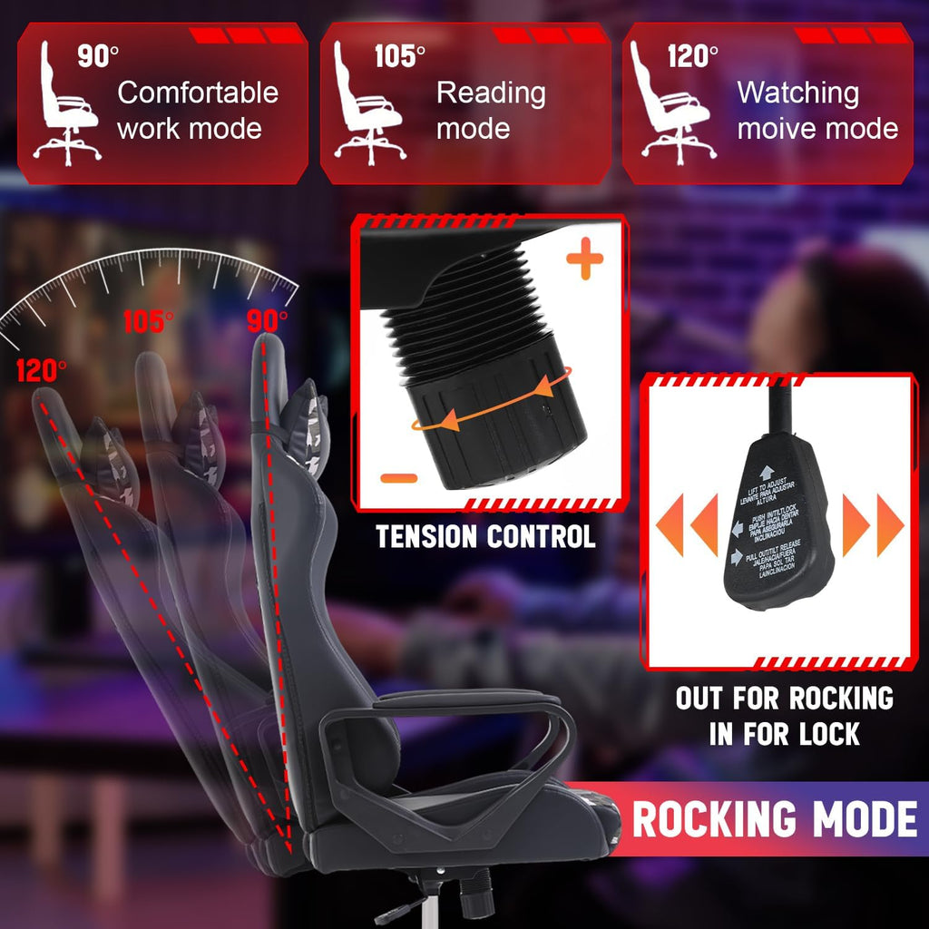 Dopinmin PU Leather Ergonomic Gaming Chair Esports Computer Chair Boss Chair with Lumbar Cushion and Retractable Footrest Video Game Chair for Streaming,CAMO