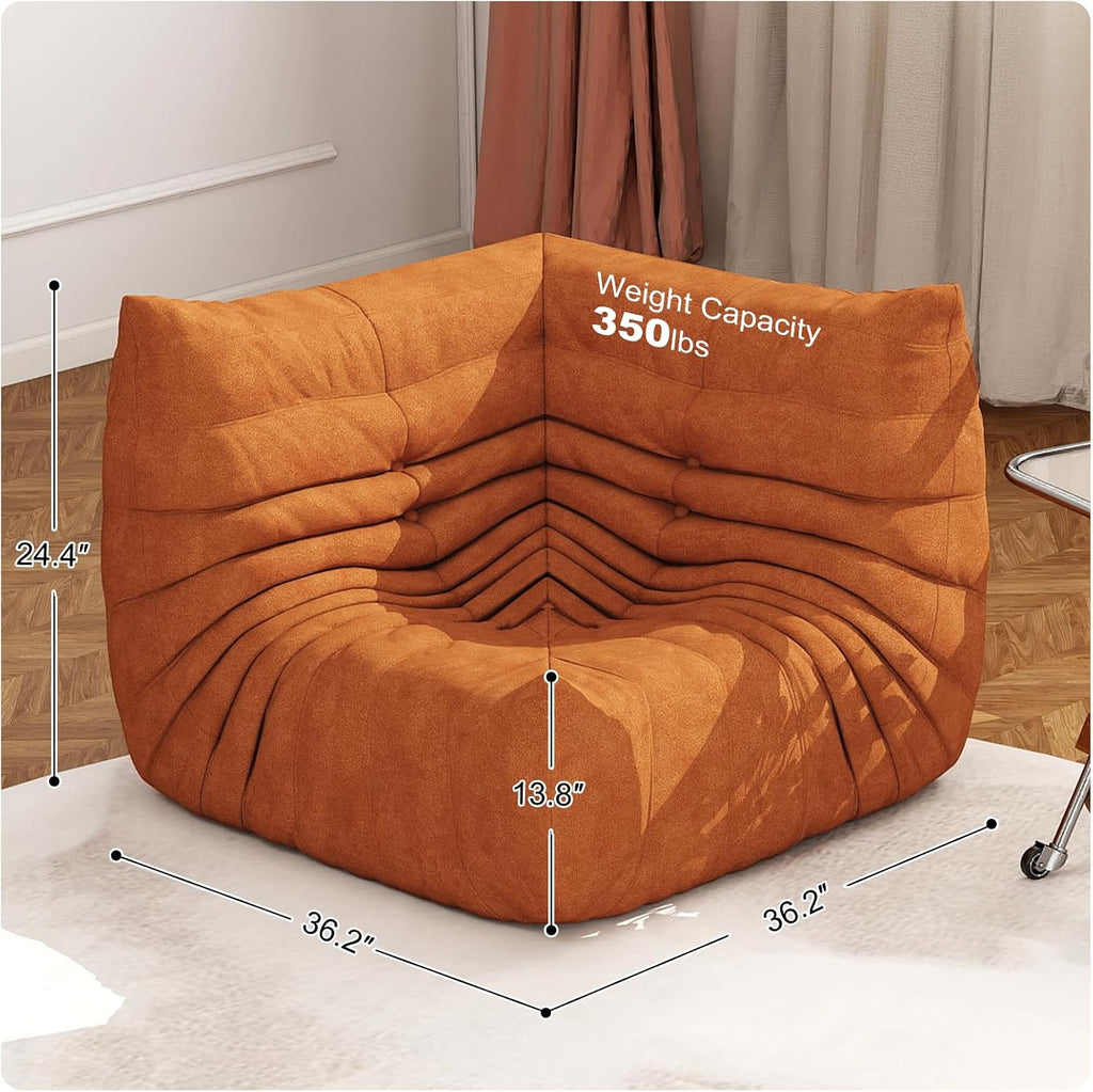 Full Foam Corner Chair – Comfortable Floor Couch for Adults, Waterproof Upholstery, Armless Fireside Lounge Chair for Living Room, Apartment, or Office (DarkOrange)
