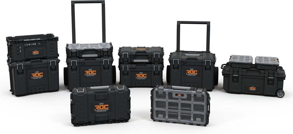 Keter ROC Pro Gear Heay Duty Organiser, 25 Year Warranty, Removable Bins, Stackable, Lightweight, Durable, IP54 Water Resistant, Black