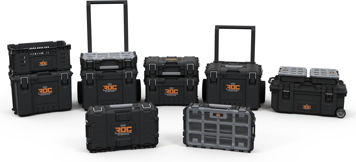 Keter ROC Pro Gear Heay Duty Organiser, 25 Year Warranty, Removable Bins, Stackable, Lightweight, Durable, IP54 Water Resistant, Black