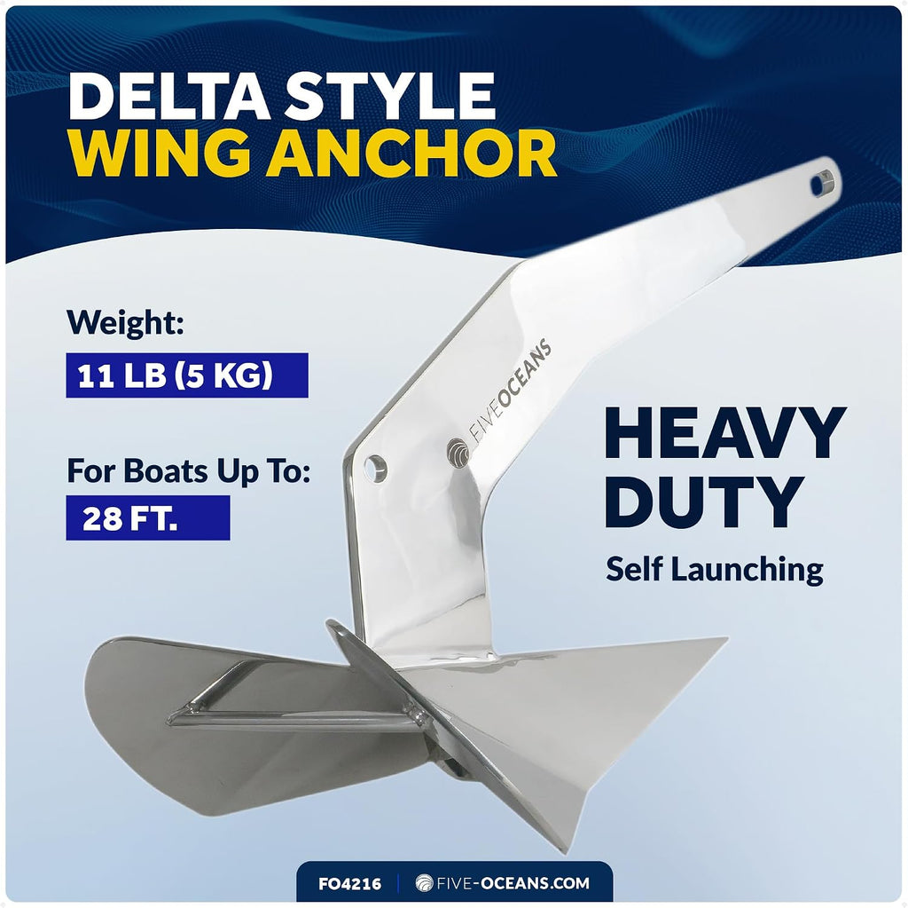 Five Oceans Delta Style Wing Boat Anchor – Premium Series, Ideal for Pontoon & Fishing Boats, Multiple Size & Material Option