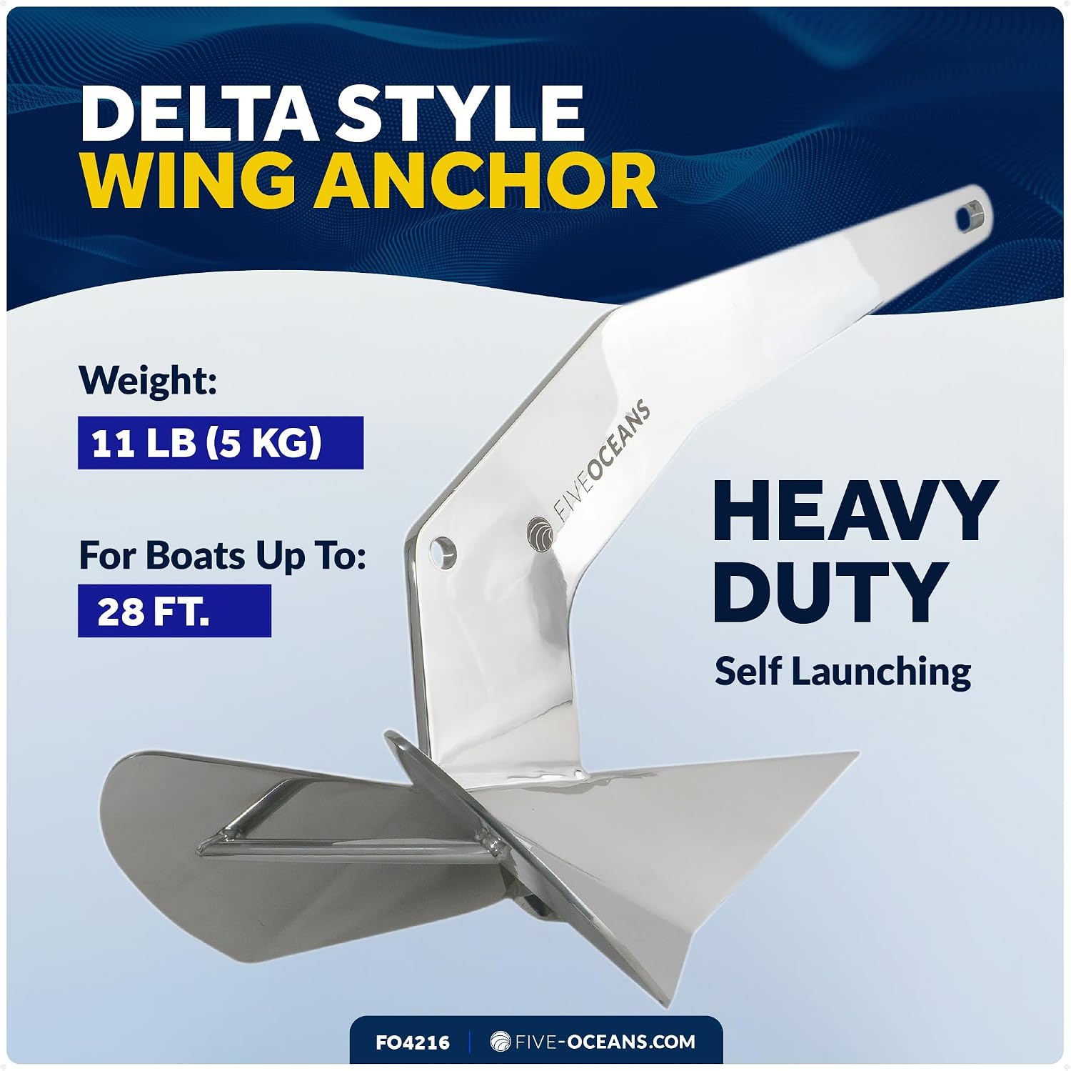 Five Oceans Delta Style Wing Boat Anchor – Premium Series, Ideal for Pontoon & Fishing Boats, Multiple Size & Material Option
