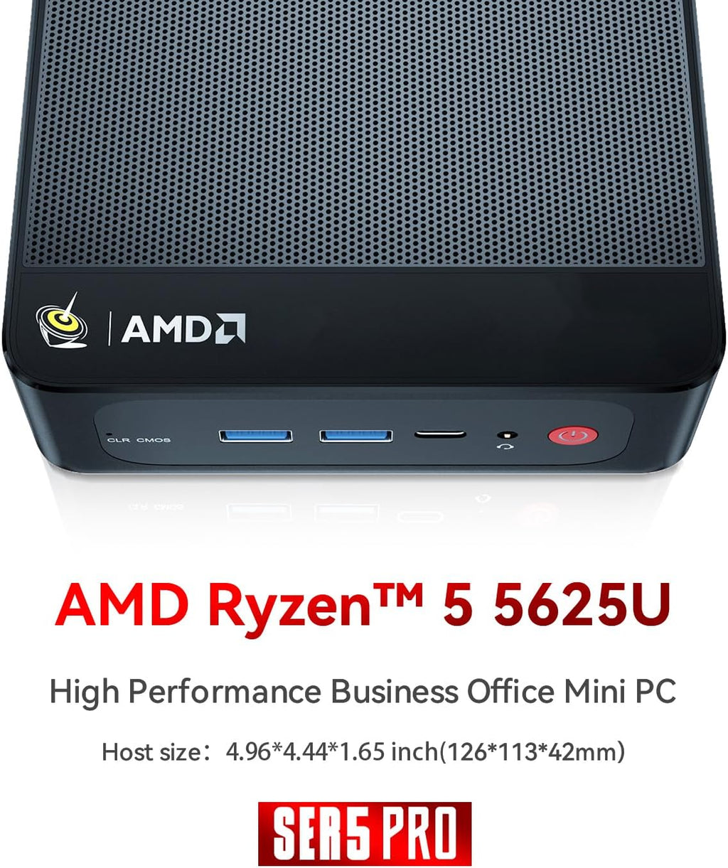 Beelink SER5 Pro Mini PC W11 Pro, AMD Ryzen 5 5625U(6C/12T up to 4.3GHz), 16GB DDR4 500GB NVME SSD, 2.5G LAN + WiFi 6 + BT5.4, HDMI+DP+Type-C Triple Display Mini PC Computer