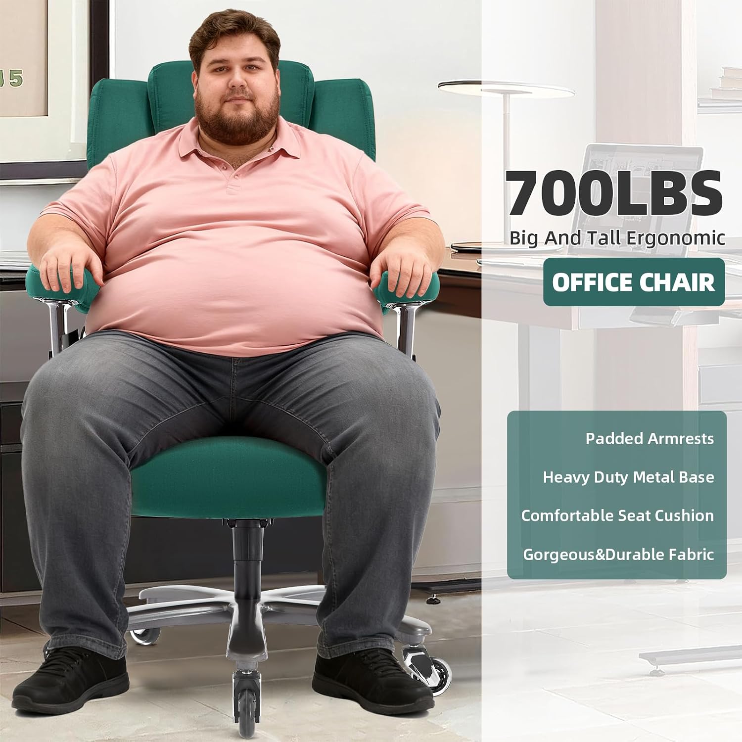 VUZI 700LBS Large Heavy Duty Office Chair with 3D Flip Arms, Big and Tall Plus Size Fabric Executive Desk Chairs, High Back Extra Wide Computer Chair with Adjustable Lumbar Support, Sturdy Metal Base
