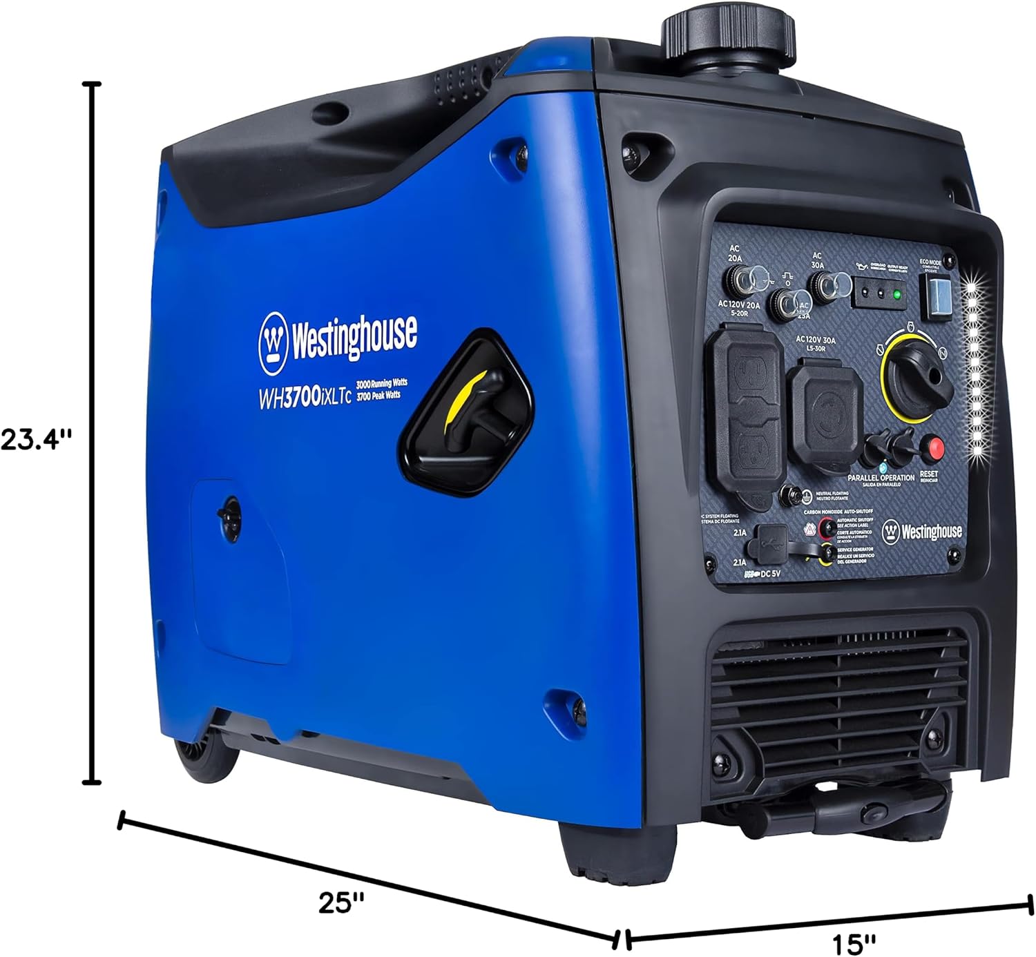 Westinghouse Outdoor Power Equipment 3700 Peak Watt Super Quiet Portable Inverter Generator, Wheel & Handle Kit, RV Ready 30A Outlet, Gas Powered, CO Sensor, Parallel Cord Included