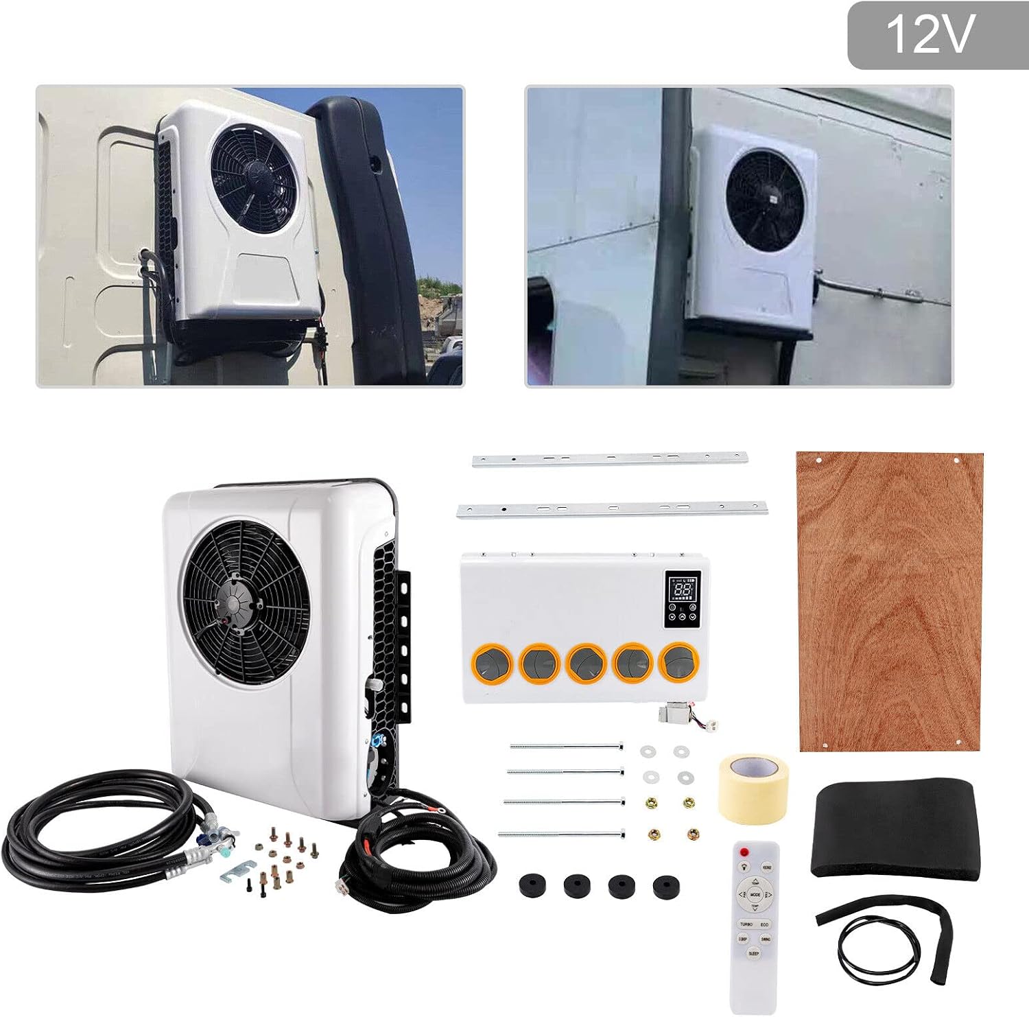 CNCEST 12V DC Air Conditioner 12000BTU, Universal Split AC Kit for Truck Cab RV Caravan Semi Trailer Forklift Excavator Van, Portable Electric Cooling AC Unit for Vehicle Cab (White 12V)