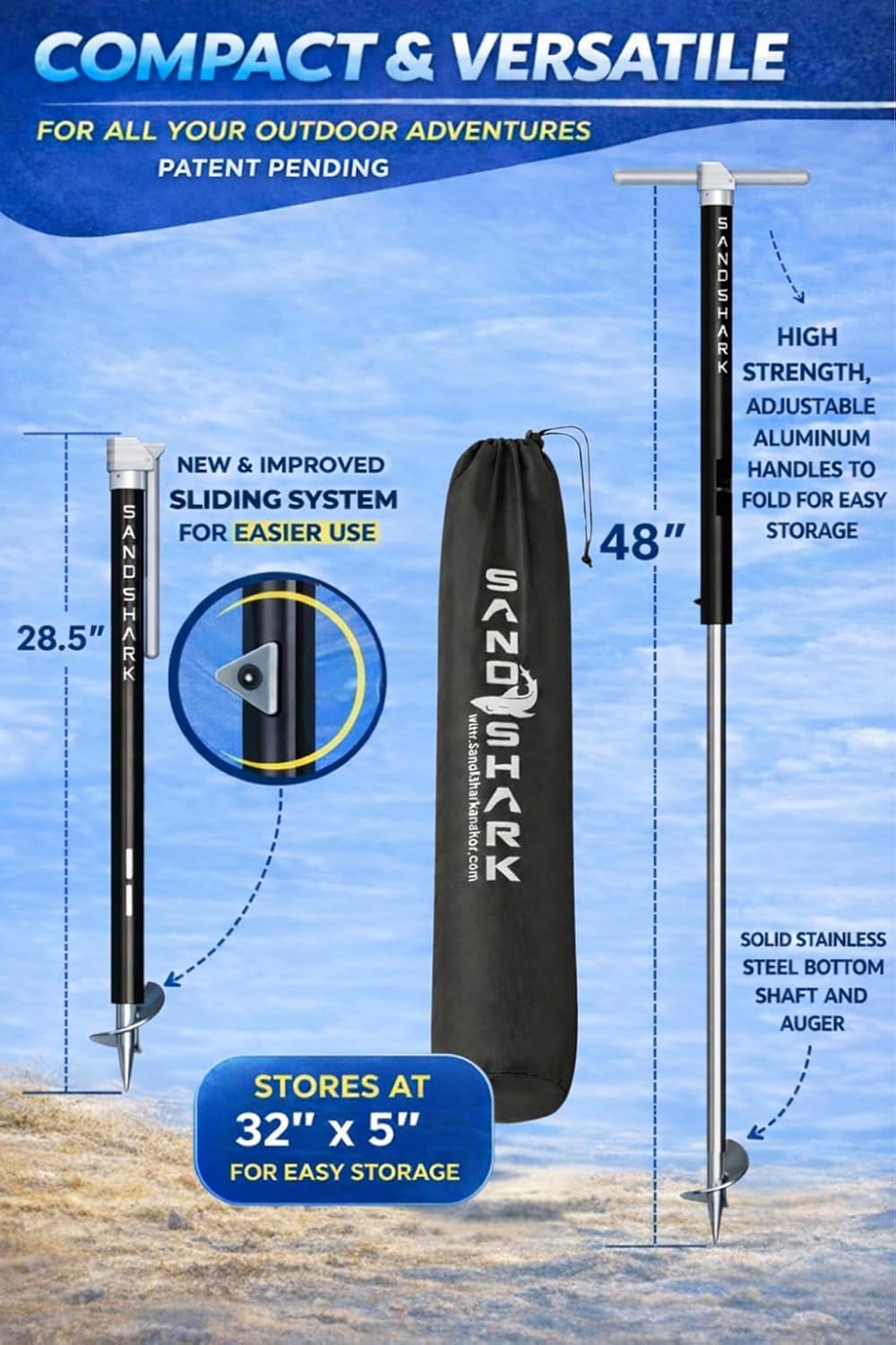SandShark Anchor - Premium Screw in Boat Anchor, Pontoon Boat Anchor, Stainless Steel Shallow Water Anchor Pole, Sand Anchor w/Case - Essential Pontoon Boat Accessories