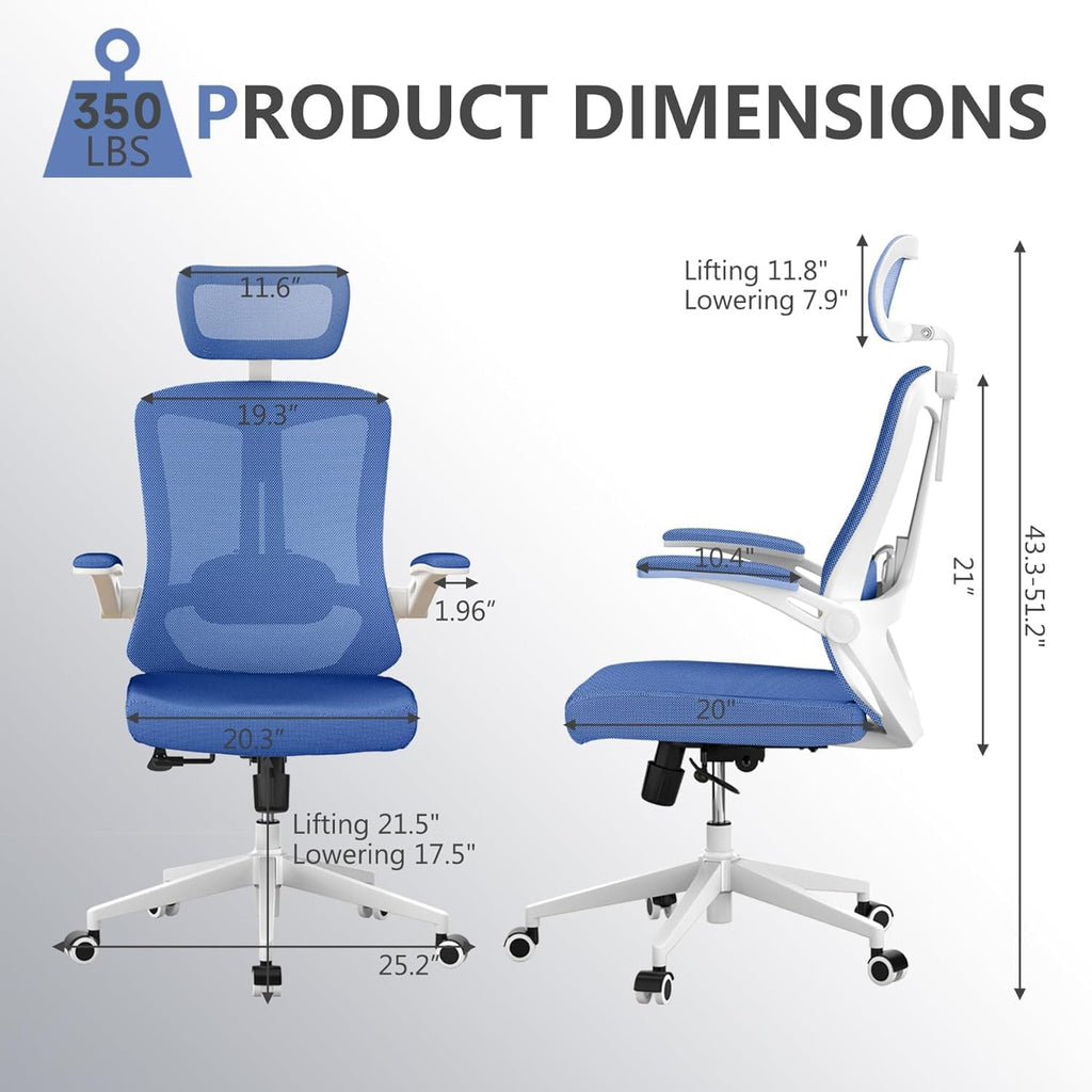 balmstar Ergonomic Office Chair Desk Chair - Mesh Computer Chair with 360° Swivel Wheels, Adjustable 90-130° Recline & Lumbar Support for Home Office, Supports up to 350lbs