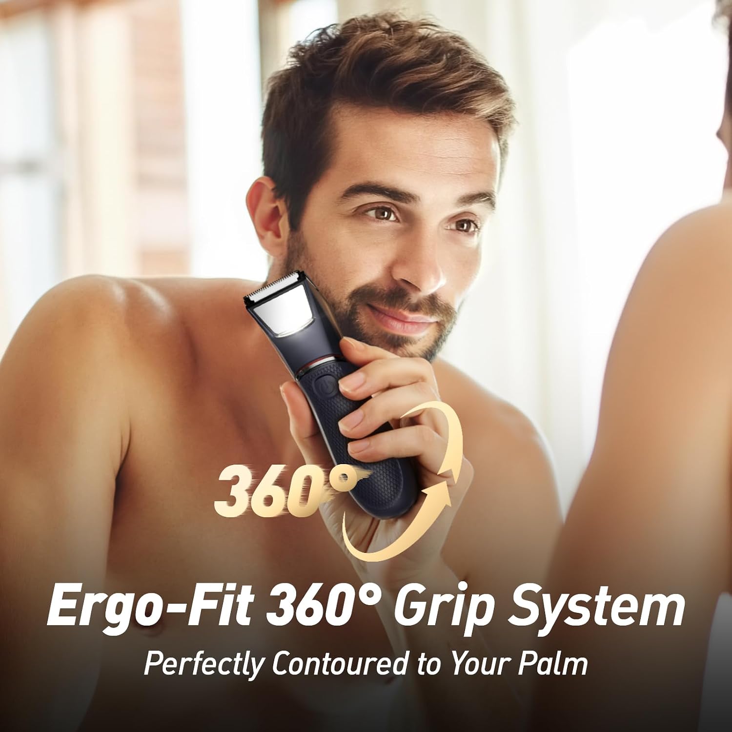 Rechargeable Body Trimmer for Men: Pubic Hair Trimmer with Mirror & LED, IPX7 Waterproof Electric Shaver for Pubic Hair, Ceramic Blades, 90-Min Battery, Travel Lock
