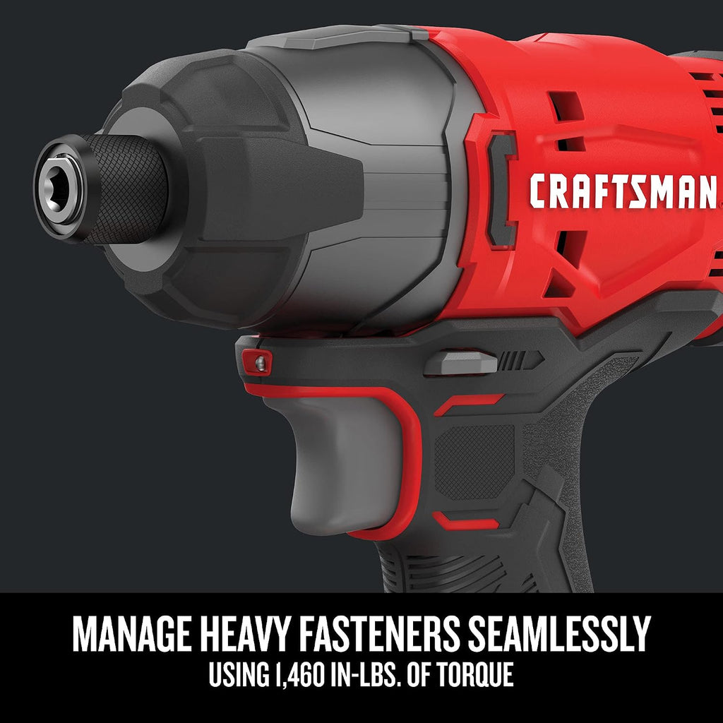 CRAFTSMAN V20 MAX Cordless Power Tool Kit, Circular Saw with 6 1/2 inch Blade, 1/4 inch Impact Driver, 1/2 inch Drill/Driver, LED Task Light, Battery and Charger Included (CMCK401D2AM)