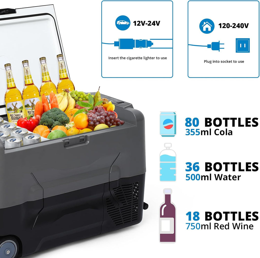 Car Refrigerator 12/24Volt DC, Portable Freezer, RV Car Fridge APP Control, 37 Quart -4℉-68℉ Portable Refrigerator for Camping, Outdoor, Travel, Fishing or Home Use