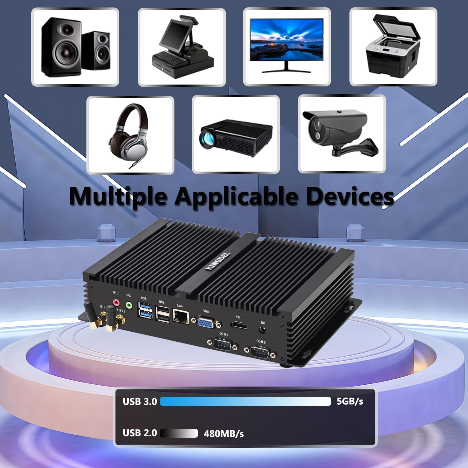 KINGDEL Industrial Mini PC, Fanless Business Computer, i7 12th Gen. CPU, 16GB RAM+512GB NVMe SSD, 4K: 4096x2304@60Hz, 2xCOM RS232, WiFi 6E+BT 5.3, Full Metal Case