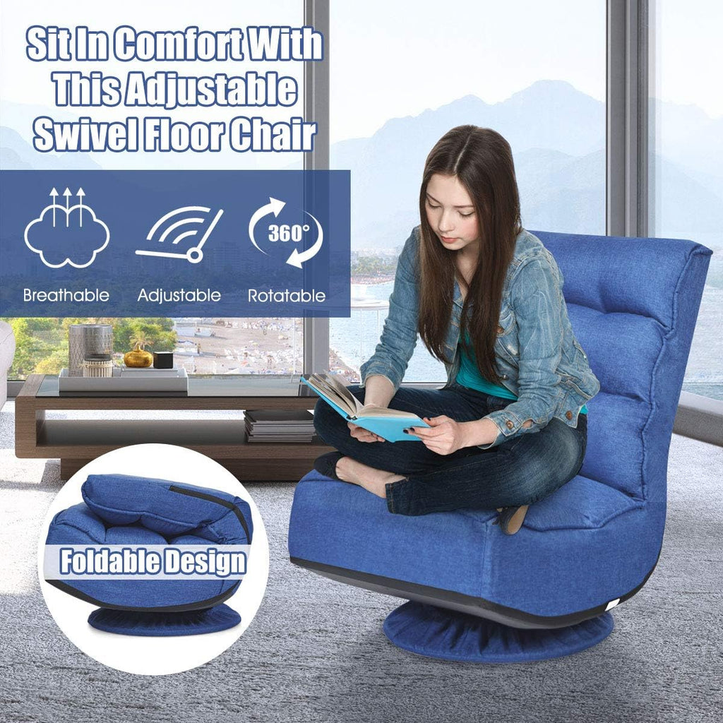 Giantex 360 Degree Swivel Floor Chair, Folding Floor Gaming Chair with 6 Positions Adjustable, Lazy Sofa Lounge Chair w/Tufted Back Support, Video Gaming Chair for Reading TV Watching (Navy Blue)