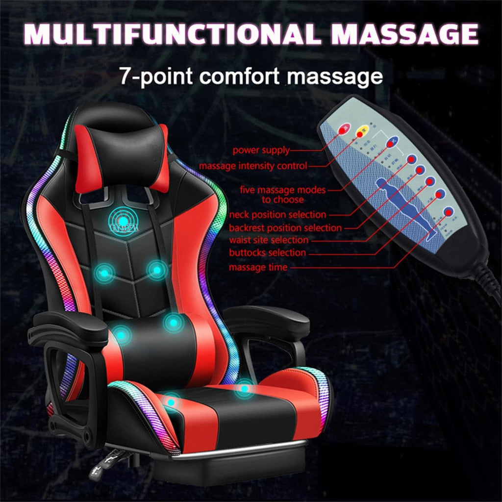 Gaming Chair Massage with Footrest, RGB Gaming Chair with Speakers Video Game Chair with Headrest and Lumbar Support Backrest Adjustable Reclining Gamer Chair