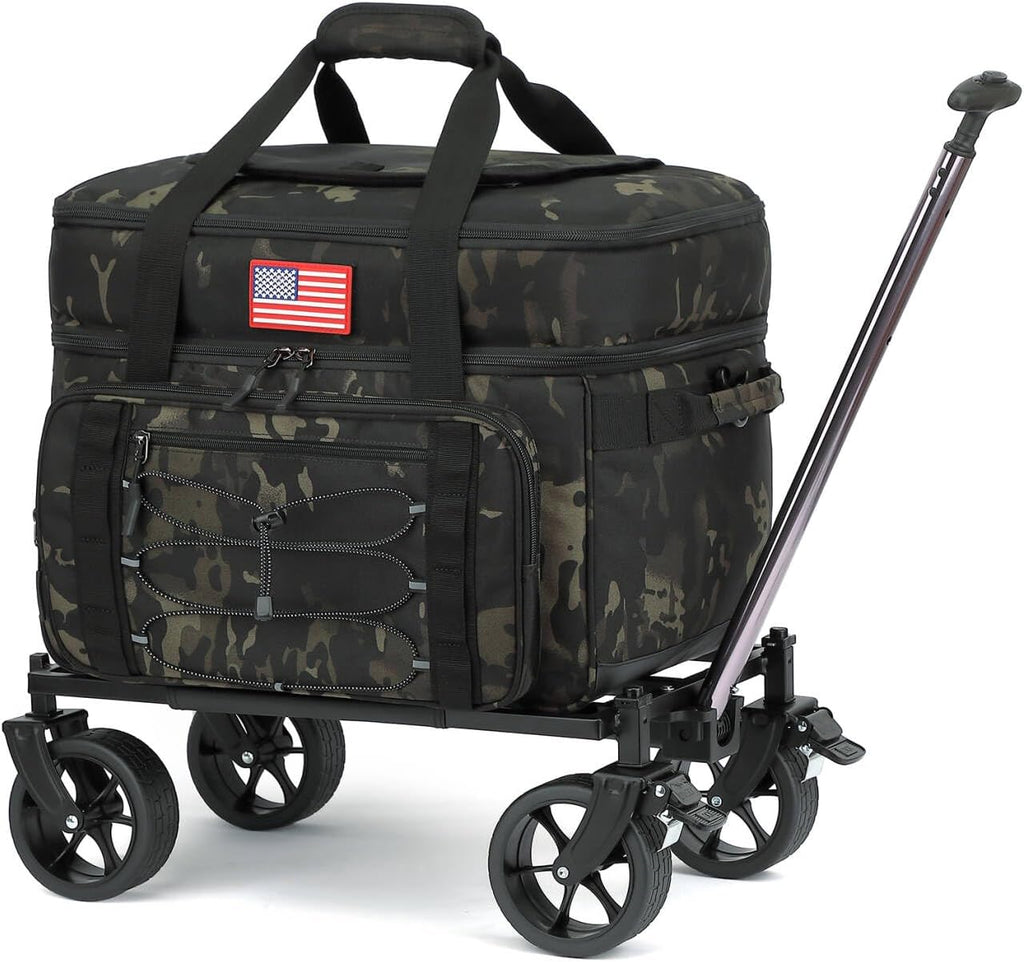 Extra Large Wheeled Portable Cooler Bag 85 Cans Double Deck Heavy Duty Rolling Insulated Cooler with All-Terrain Wheels Leakproof Tactical Soft Sided Cooler for Beach Camping Picnic Travel