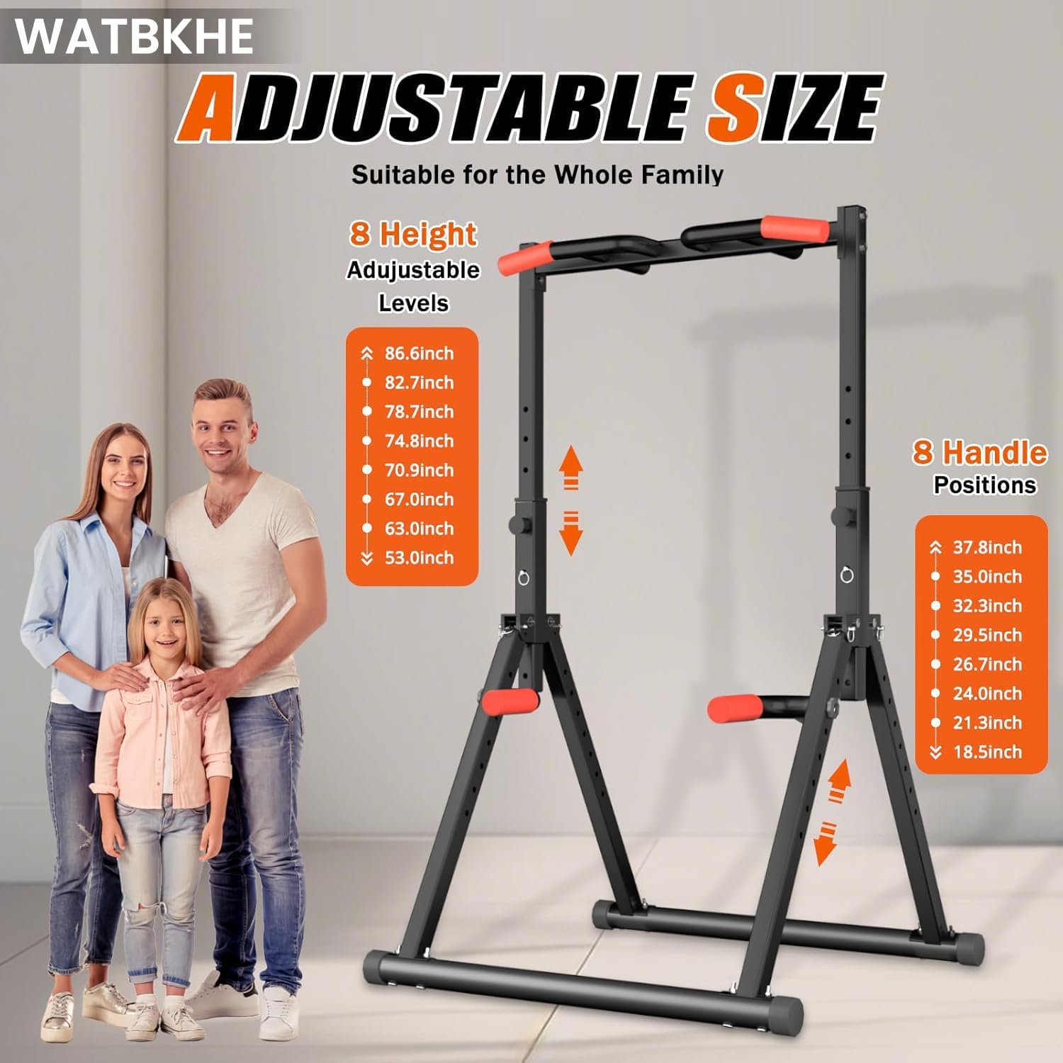 WATBKHE Power Tower Pull Up Dip Station Foldable, Pull Up Bar Station Adjustable, Multi-Function Home Gym, Strength Training Fitness Equipment, Triangular Design, for Home Outdoor