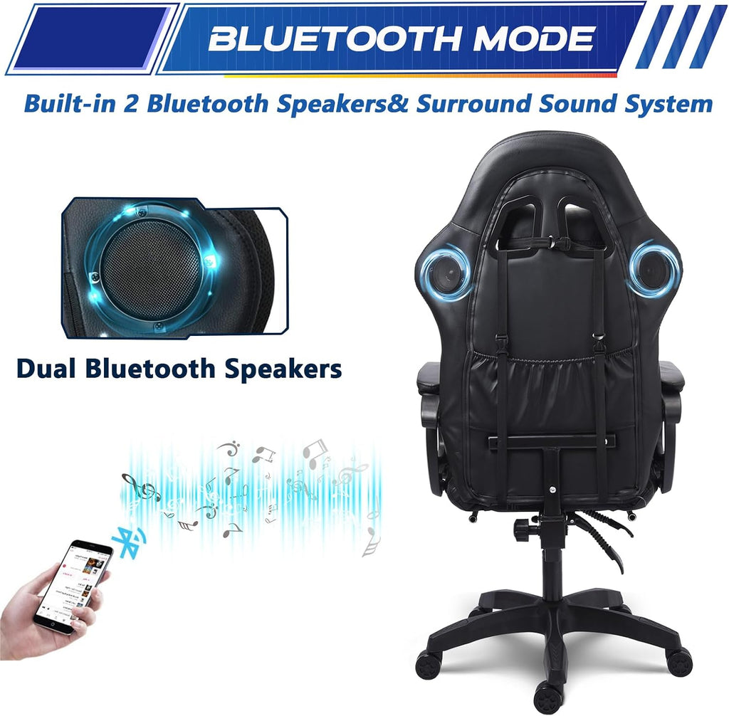 Computer Gaming Chair with Speakers and Massage RGB Video Game Chair Ergonomic Gamer Chair Racing Chair PU Leather High Back Recliner Chair with Lumbar Support Headrest Armrest,Red