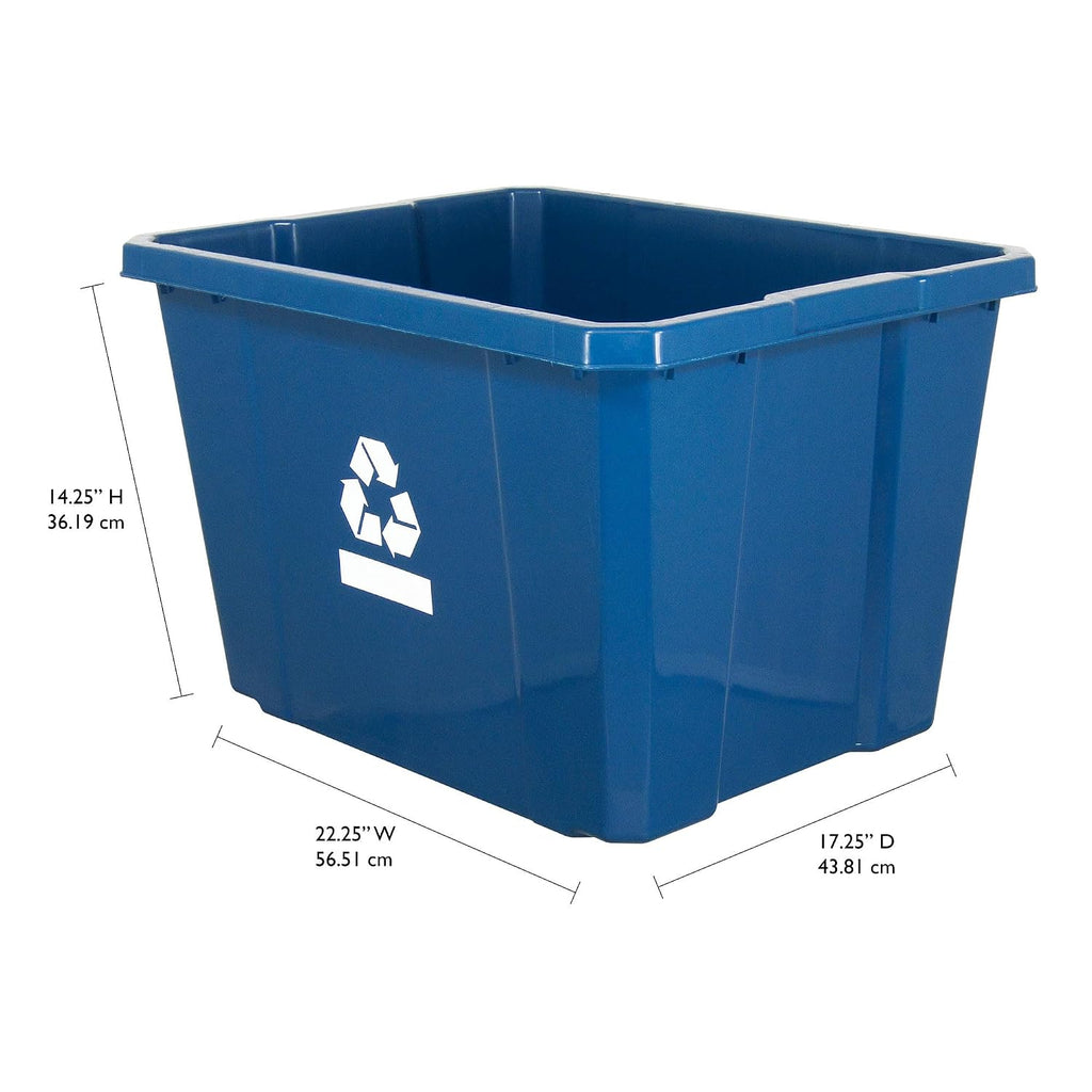 Gracious Living Medium Curbside Blue Box, Plastic 17 Gallon/64 Litre Home Trash Can Refuse and Recycling Bin Container with Built-in Handles (12 Pack)