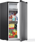 Upstreman 3.2 Cu.Ft Mini Fridge with Freezer, Single Door Compact Refrigerator, Adjustable Thermostat, Small Refrigerator for Dorm, Bedroom, Office, Stainless Steel-SR321