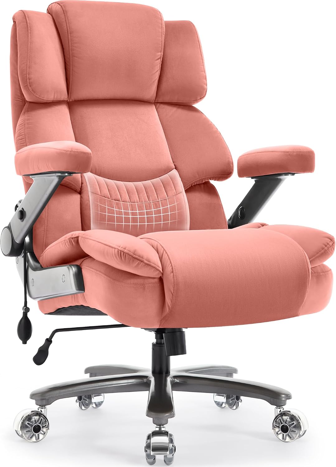 VUZI 700LBS Large Heavy Duty Office Chair with 3D Flip Arms, Big and Tall Plus Size Fabric Executive Desk Chairs, High Back Extra Wide Computer Chair with Adjustable Lumbar Support, Sturdy Metal Base