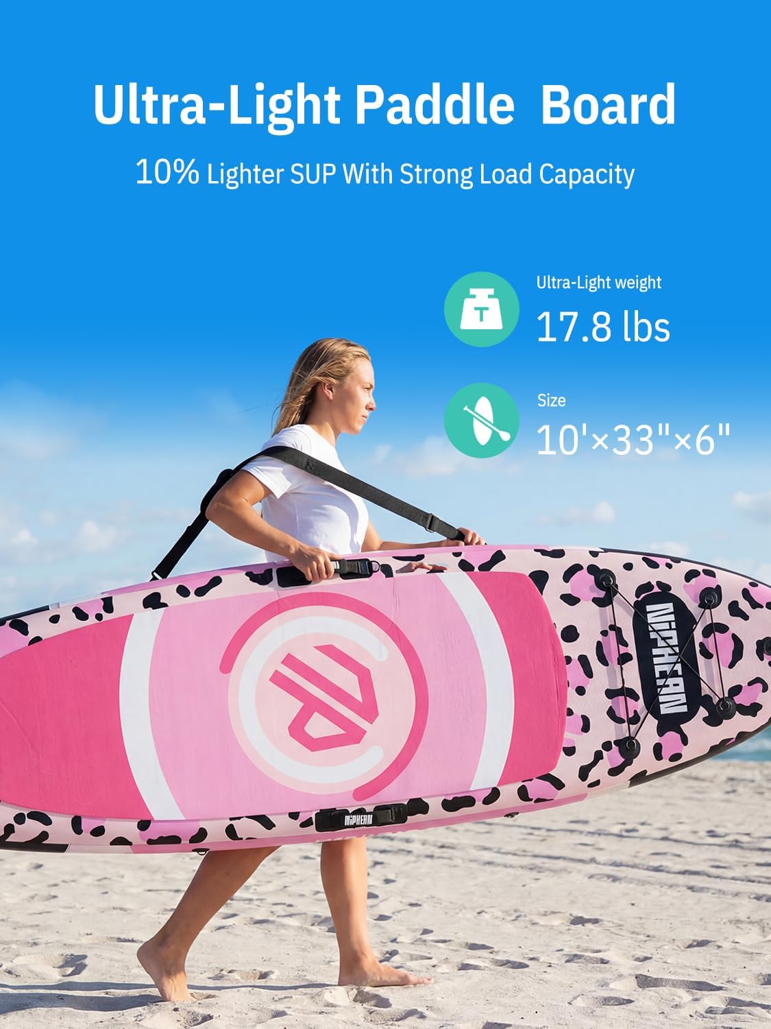 Niphean（Ultra-Light） Inflatable Paddle Board with StabilTrac Fin and Durable SUP Accessories, 10' Stand Up Paddle Boards for Adults & Youth, Versatile Yoga Paddle Board, Gift Ideas