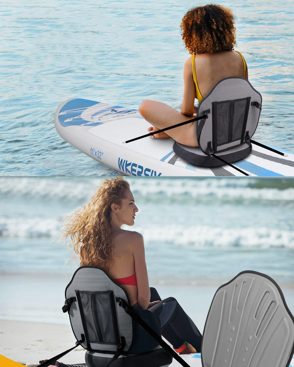Inflatable Paddle Board Seat with Back Support, Universal Kayak Seats Cushion Detachable Straps, Sit-on-top Kayaks Chair, Canoe Fishing Bote Seats(Blue)